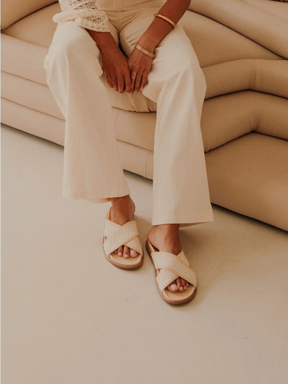 Sabo Skirt Women's Crisscross Slide Sandals in Cream